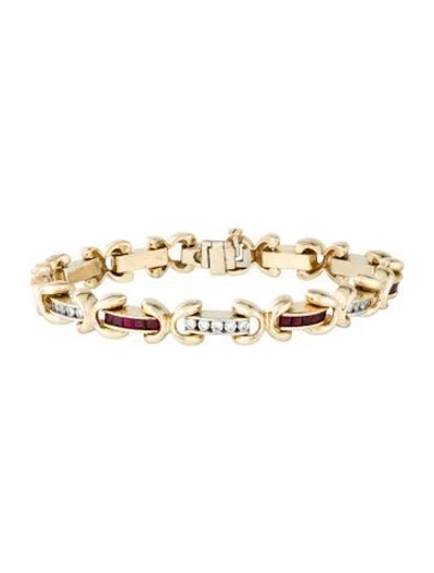 Pre-owned Bracelet 14k Ruby & Diamond Link , 6.75" In Multi