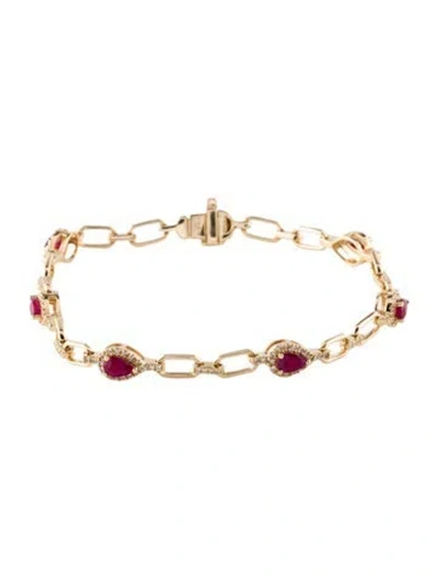 Pre-owned Bracelet 14k Ruby & Diamond Link , 7" In Multi