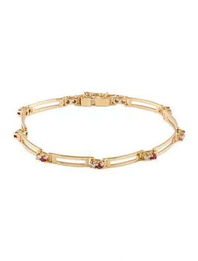 Pre-owned Bracelet 14k Ruby & Diamond Link , 7" In Multi