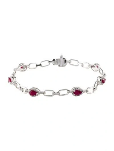 Pre-owned Bracelet 14k Ruby & Diamond Link , 7" In Multi