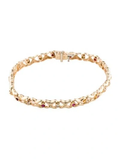 Pre-owned Bracelet 14k Ruby & Diamond Link , 7" In Multi