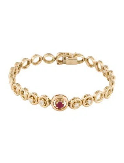 Pre-owned Bracelet 14k Ruby & Diamond Station , 6.75" In Multi