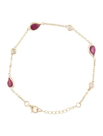 Pre-owned Bracelet 14k Ruby & Diamond Station , 7" In Multi