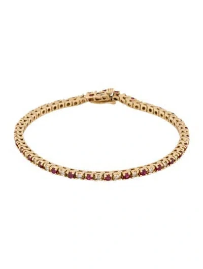Pre-owned Bracelet 14k Ruby & Diamond Tennis Link , 7" In Multi
