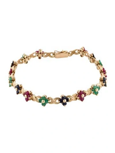 Pre-owned Bracelet 14k Ruby, Emerald & Sapphire Link , 7.25" In Multi