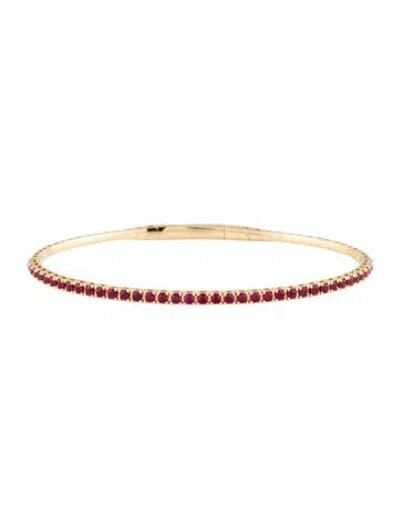 Pre-owned Bracelet 14k Ruby Flexible Bangle , 6.5" In Multi