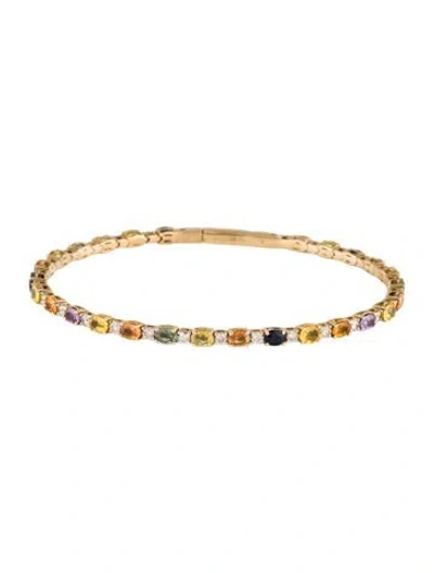 Pre-owned Bracelet 14k Sapphire & Diamond Bangle , 7" In Multi