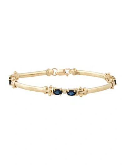 Pre-owned Bracelet 14k Sapphire & Diamond Bar Link , 6.5" In Multi