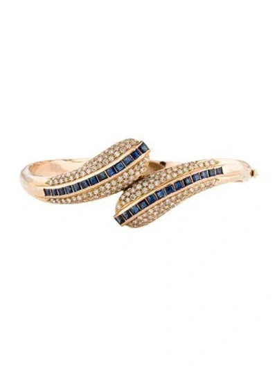 Pre-owned Bracelet 14k Sapphire & Diamond Bypass Bangle, 7" In Multi
