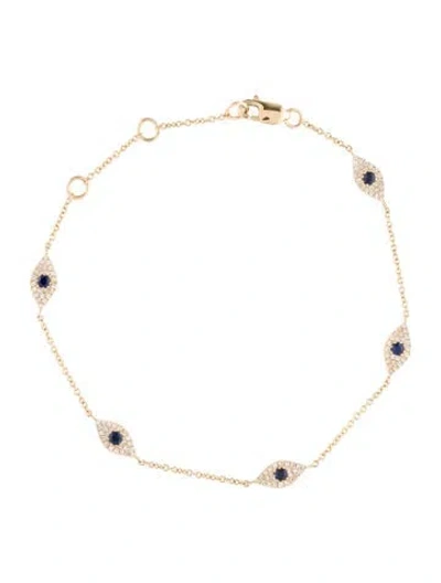 Pre-owned Bracelet 14k Sapphire & Diamond Evil Eye , 6.75" In Multi
