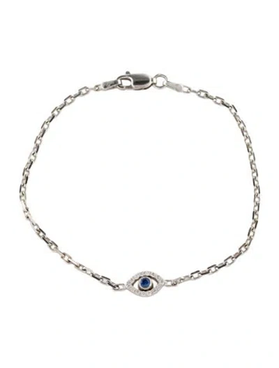 Pre-owned Bracelet 14k Sapphire & Diamond Evil Eye Link , 6.75" In Multi