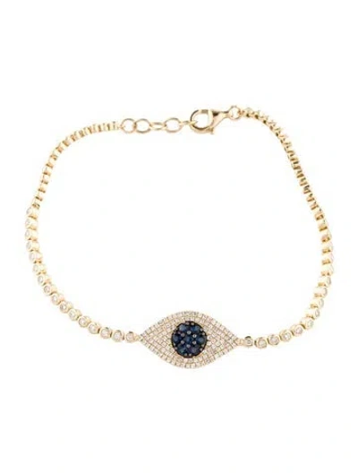 Pre-owned Bracelet 14k Sapphire & Diamond Evil Eye Link , 7" In Multi