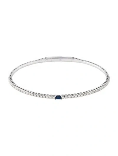 Pre-owned Bracelet 14k Sapphire & Diamond Flexible Bangle , 6.25" In Multi