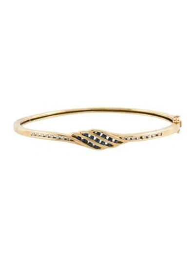 Pre-owned Bracelet 14k Sapphire & Diamond Hinged Bangle , 6.5" In Multi