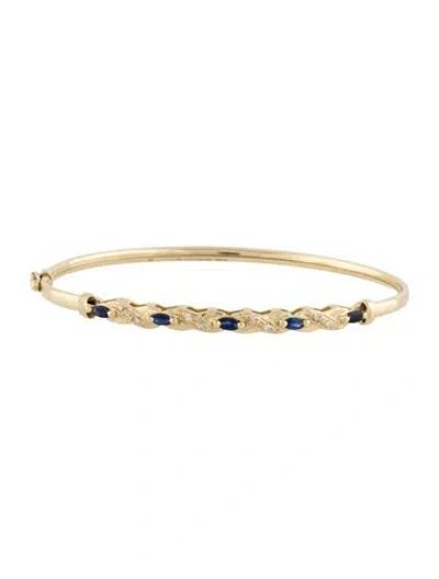 Pre-owned Bracelet 14k Sapphire & Diamond Hinged Bangle , 7" In Multi
