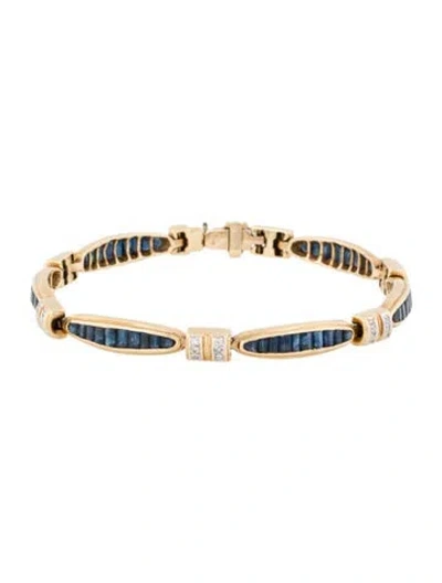Pre-owned Bracelet 14k Sapphire & Diamond Line , 7" In Multi