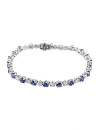 Pre-owned Bracelet 14k Sapphire & Diamond Link , 6.5" In Multi