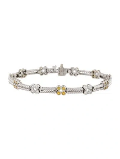 Pre-owned Bracelet 14k Sapphire & Diamond Link , 7" In Multi