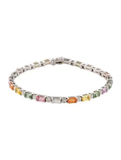 Pre-owned Bracelet 14k Sapphire & Diamond Link , 7" In Multi