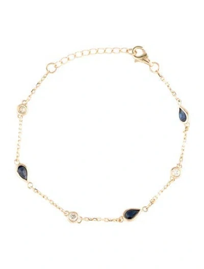 Pre-owned Bracelet 14k Sapphire & Diamond Station , 14.75" In Multi