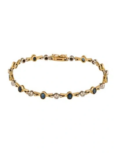 Pre-owned Bracelet 14k Sapphire & Diamond Station , 7.5" In Multi