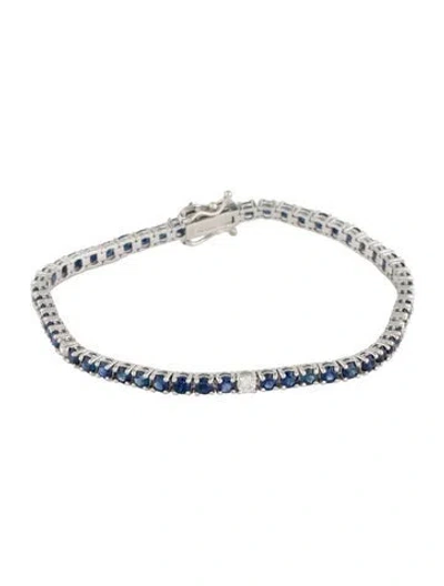 Pre-owned Bracelet 14k Sapphire & Diamond Tennis , 7" In Multi
