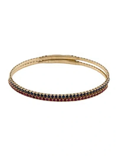 Pre-owned Bracelet 14k Sapphire & Ruby Bangle Set, 7" In Multi