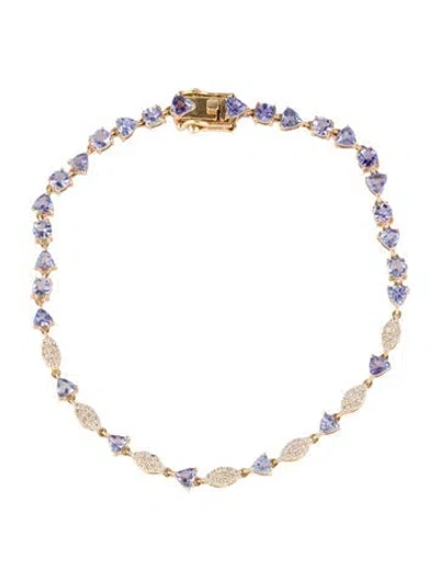 Pre-owned Bracelet 14k Sapphire & Tanzanite Station , 6.75" In Multi