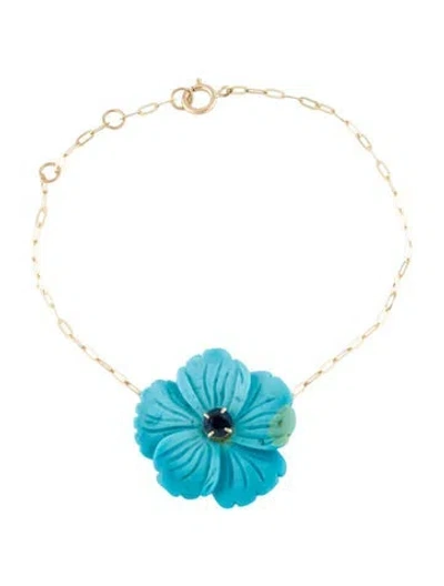 Pre-owned Bracelet 14k Sapphire & Turquoise Station , 7" In Multi