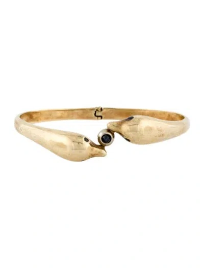 Pre-owned Bracelet 14k Sapphire Dolphin Hinged Bangle, 6.75" In Multi