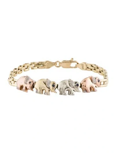 Pre-owned Bracelet 14k Sapphire Elephant Link Station , 7" In Multi