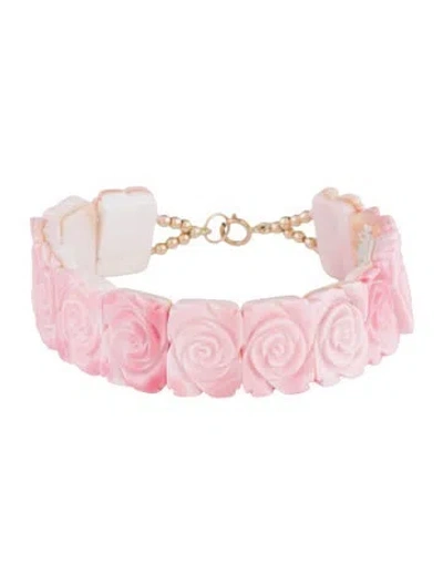 Pre-owned Bracelet 14k Shell Flower Link , 6.75" In Multi