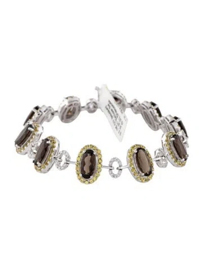 Pre-owned Bracelet 14k Smokey Quartz, Sapphire & Diamond Link , 6.75" In Multi
