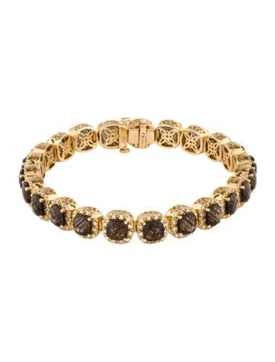 Pre-owned Bracelet 14k Smoky Quartz & Diamond Link , 6.75" In Multi