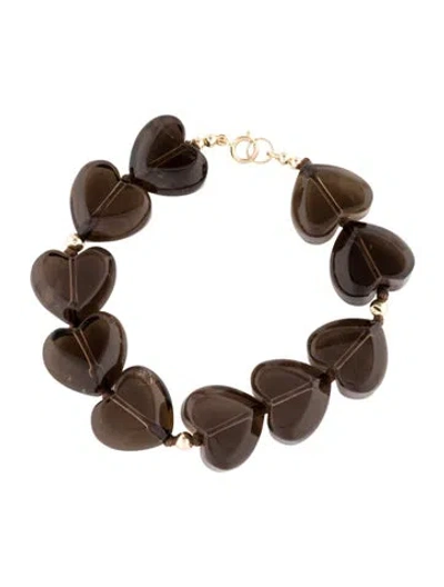 Pre-owned Bracelet 14k Smoky Quartz Heart Beaded , 6.5" In Multi