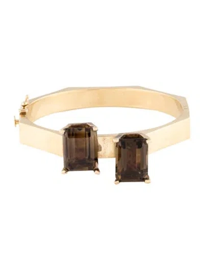 Pre-owned Bracelet 14k Smoky Quartz Hinged Bangle , 6.75" In Multi