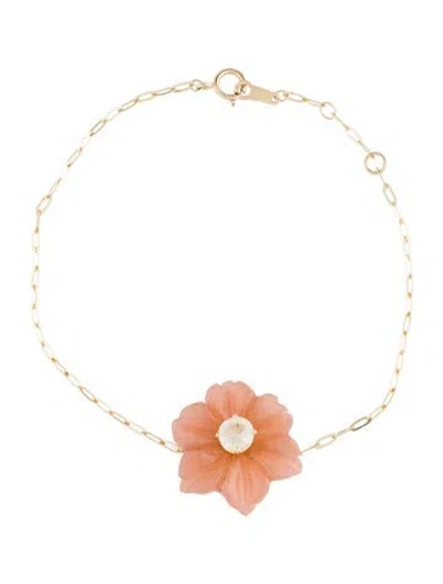 Pre-owned Bracelet 14k Sunstone & Sapphire Flower Station , 7" In Multi