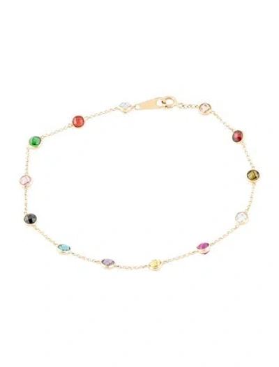 Pre-owned Bracelet 14k Synthetic Ruby & Cubic Zirconia Station , 7.5" In Multi