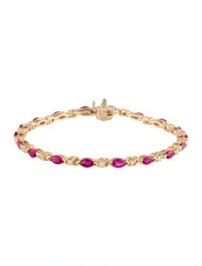 Pre-owned Bracelet 14k Synthetic Ruby & Diamond Link , 6.5" In Multi