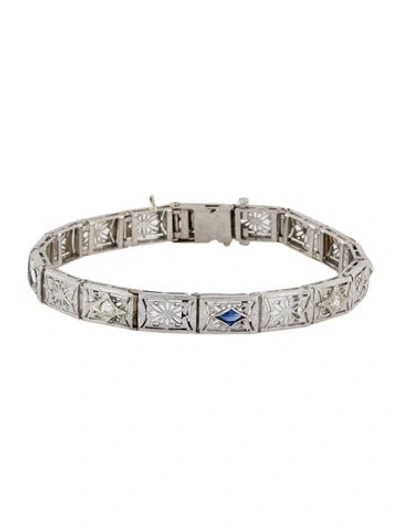 Pre-owned Bracelet 14k Synthetic Sapphire & Diamond , 6.25" In Multi