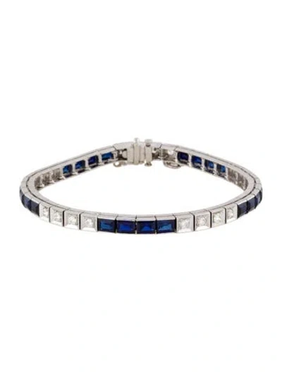 Pre-owned Bracelet 14k Synthetic Sapphire & Diamond Line , 7" In Multi