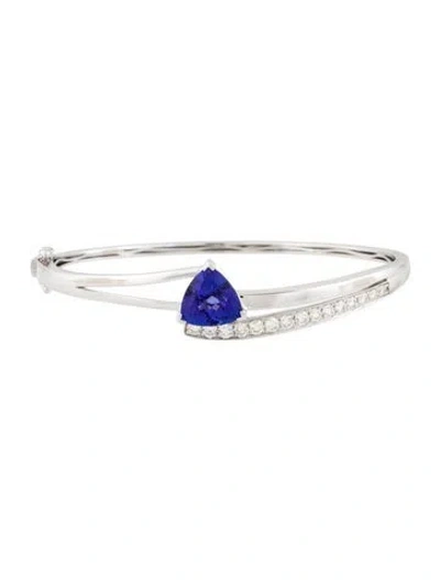 Pre-owned Bracelet 14k Tanzanite & Diamond Hinged Bangle, 6.75" In Multi