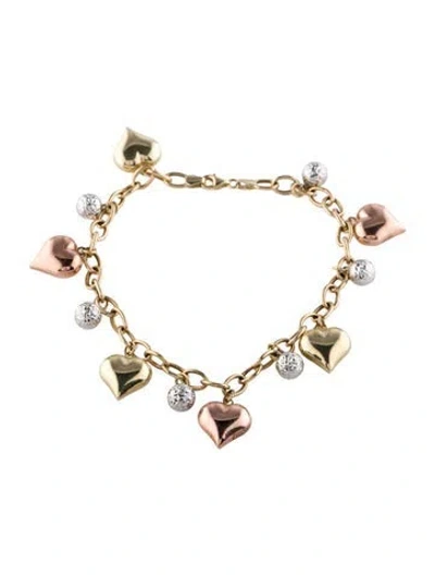 Pre-owned Bracelet 14k Three Tone Heart & Ball Charm , 8.5" In Multi