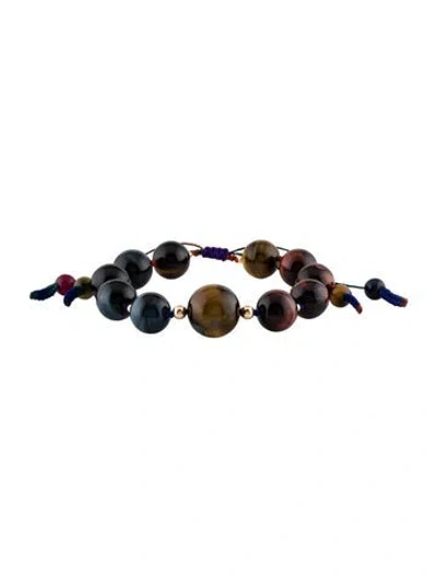 Pre-owned Bracelet 14k Tiger's Eye Quartz Beaded , 7.5" In Multi