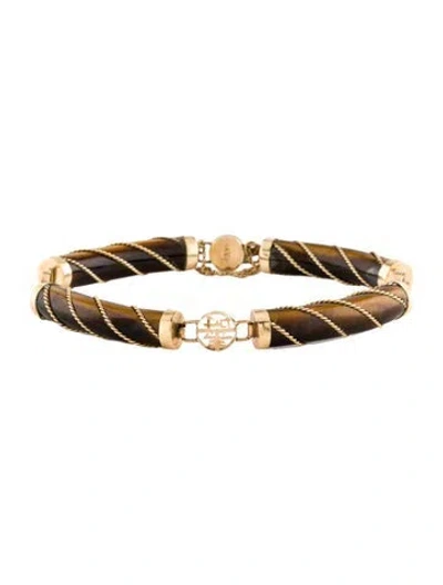Pre-owned Bracelet 14k Tiger's Eye Quartz Link , 6.75" In Multi