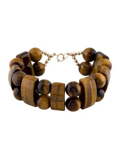 Pre-owned Bracelet 14k Tiger's Eye Quartz Station Bead , 6.25" In Multi