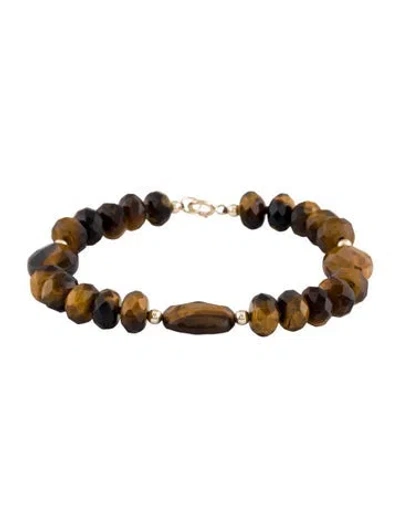 Pre-owned Bracelet 14k Tiger's Eye Quartz Station Bead , 6.75" In Multi