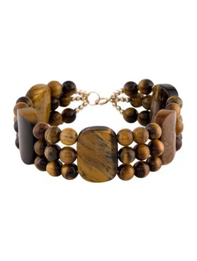 Pre-owned Bracelet 14k Tiger's Eye Quartz Station , 6.5" In Multi