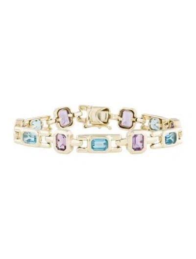 Pre-owned Bracelet 14k Topaz & Amethyst Link , 6" In Multi