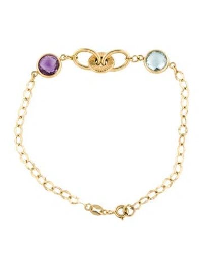 Pre-owned Bracelet 14k Topaz & Amethyst Station , 7.25" In Multi